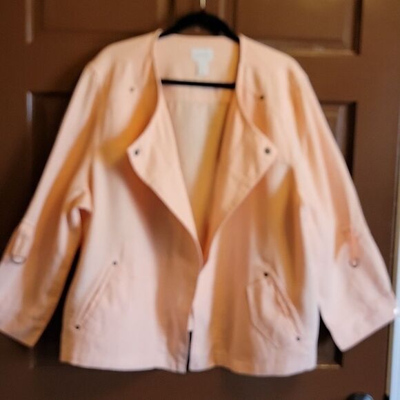 Chico's Jackets & Blazers - Chico's-Linen Peach open collared jkt. with pockets Size 4=XL.